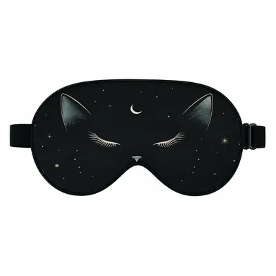 Starry Night Cat Sleep Mask: Sleepy Black Cat Under the Moon