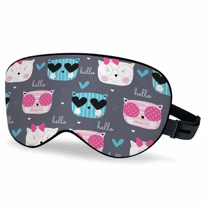 Cute Cats Hello Pattern Sleep Mask with Whimsical Cat Faces