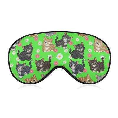 Kittens Daisy Pattern Sleep Mask: Cute Kitten and Flower Design