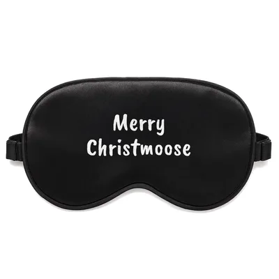 Merry Christmoose Sleep Mask featuring white bubble lettering