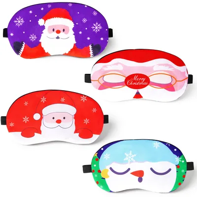 Christmas Santa and Snowman Purple Red Sleep Mask Set of 4