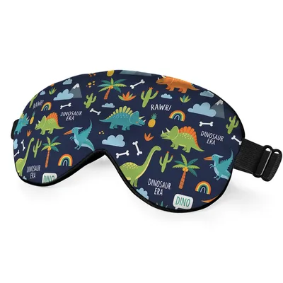 Cartoon Dinosaurs with Rainbows Sleep Mask for Prehistoric Fans