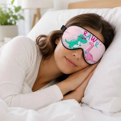 Cute Couple Dinosaurs Sleep Mask with Playful RAWR Print