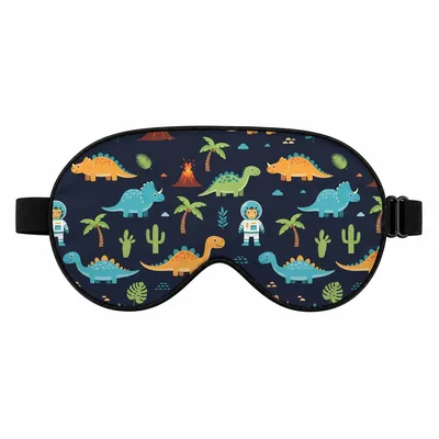 Cute Dinosaur Pattern Sleep Mask with Space Kids and Volcanoes