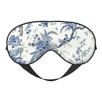 Blue Floral Sleep Mask with a Vintage Garden Scene