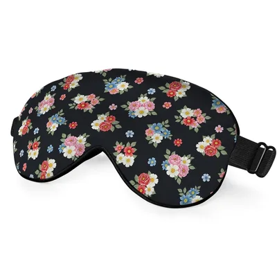 Vintage Floral Bouquet Black Sleep Mask: Wildflower Pattern Design