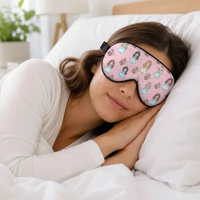 Princess Floral Pattern Sleep Mask: Cartoon Princesses on Pink