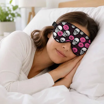 Skulls and Pink Poppy Sleep Mask for Gothic Floral Lovers