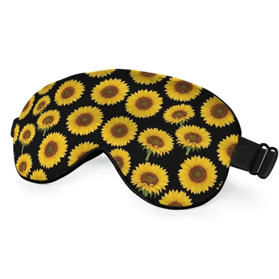 Sunflower Pattern Sleep Mask: Bright Yellow Florals on Black