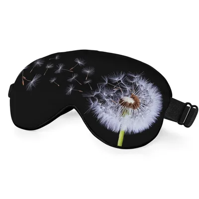 Dandelion Flower Art Sleep Mask: Black Fluffy Seed Head Design