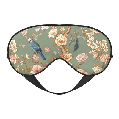 Blossom Tree Bird Sleep Mask: Vintage Floral and Blue Parrot Design