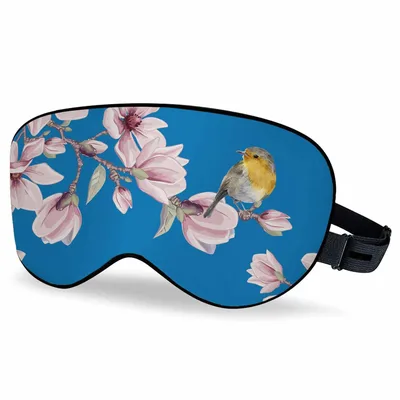 Magnolia Flowers Bird Sleep Mask: Watercolor Floral Art with Robin