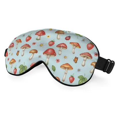 Mushroom Strawberry Pattern Sleep Mask: Forest Fungi and Berry Design
