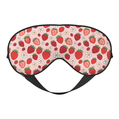 Strawberry Pattern Cute Sleep Mask with Red Berries and White Flowers