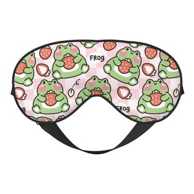 Frog Lover Sleep Mask: Chubby Frogs and Strawberries