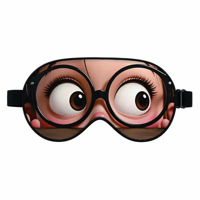 Goofy Cross Eyed Sleep Mask: Big Round Eyes Behind Glasses