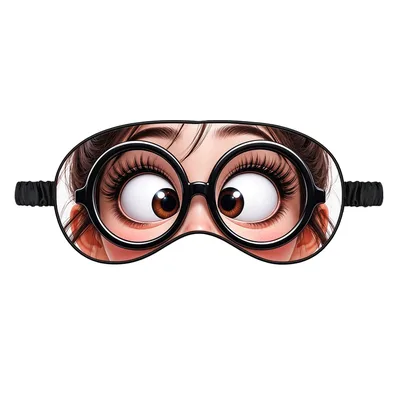 Round Glasses Sleep Mask with Cartoon Eyes and Thick Frames