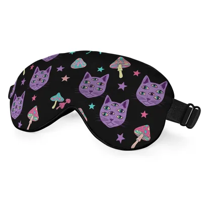 Multi-eyed Cat Mushrooms Stars Sleep Mask