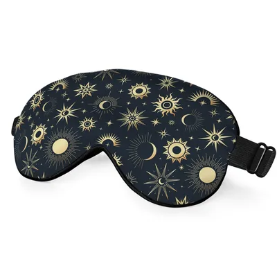 Sun Moon Stars Pattern Sleep Mask Celestial Gold Design