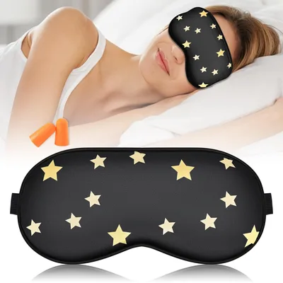 Gold Star Pattern Sleep Mask: Black Eye Cover with Golden Stars