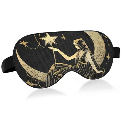 Girl Moon Star Art Sleep Mask: Mystical Figure on Crescent