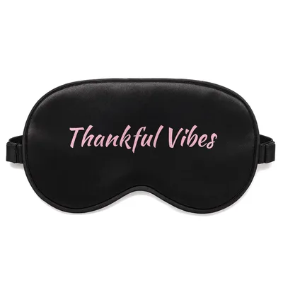 Thankful Vibes Sleep Mask: Retro Pink Script Design for Holiday Rest