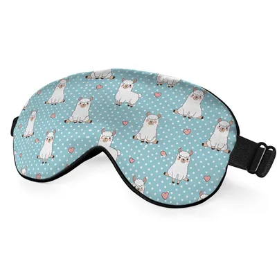 Cartoon Alpaca Hearts Pattern Sleep Mask: Fluffy Llama Design on Blue