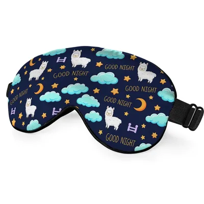 Good Night Llama Sleep Mask with Moon and Clouds Pattern