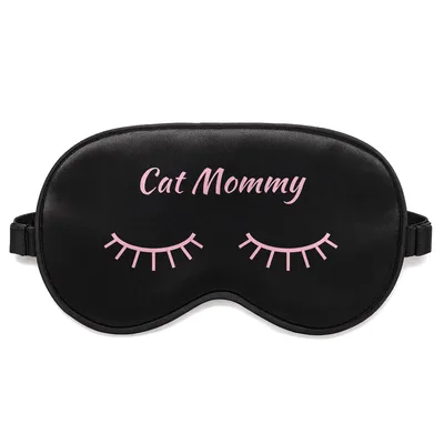 Cat Mommy Sleep Mask: Pink Retro Script with Closed Eyelashes Design