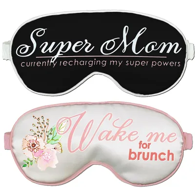 Funny Mom Humor Sleep Mask Set of 2: Super Mom and Brunch Design
