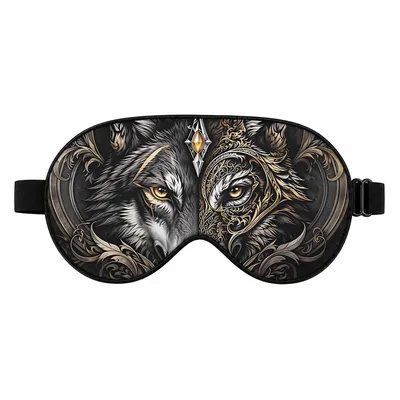 Gothic Wolf Sleep Mask: Two Wolves, Gold and Shadow