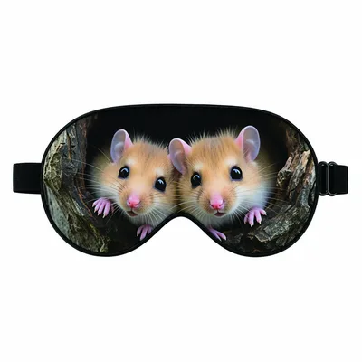 Cute Hamster Sleep Mask: Two Peeking Rodents in a Tree Hole