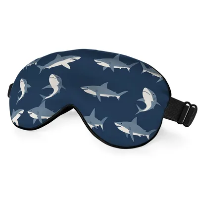 Shark Pattern Ocean Sleep Mask featuring a dark blue background