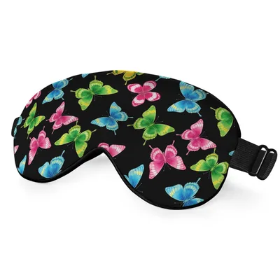 Colorful Butterflies Pattern Sleep Mask: Vibrant Wings on Black