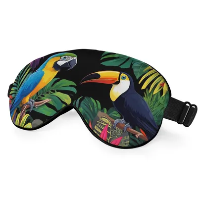 Tropical Birds Parrot Sleep Mask: Vibrant Macaw and Toucan Design