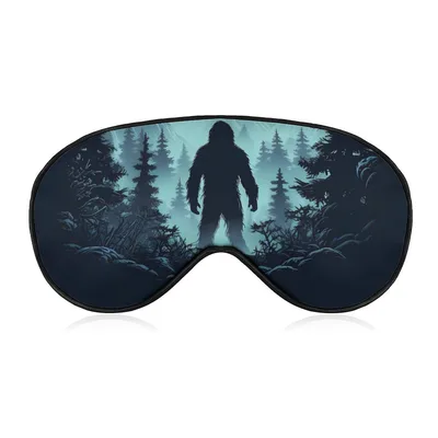 Bigfoot Forest Night Sleep Mask: Sasquatch Silhouette in Blue Woods