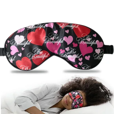 Be Beautiful Sleep Mask with Red and Pink Hearts on Black