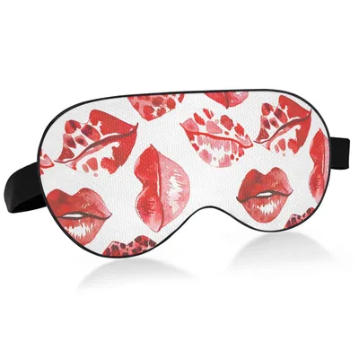 Red Lips Pattern Sleep Mask: Bold Red Lip Print on White