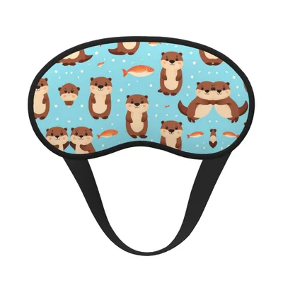 Otter Fish Pattern Sleep Mask: Cute Otters and Koi on Blue