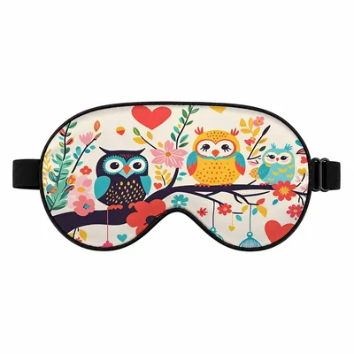 Owl Lover Sleep Mask: Three Owls on a Flowering Branch