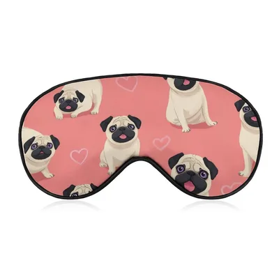Pug Hearts Pattern Sleep Mask: Cute Cartoon Pugs on Pink Background
