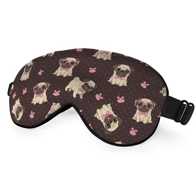 Pug Dog Pattern Sleep Mask: Cartoon Pugs with Bow Ties and Glasses