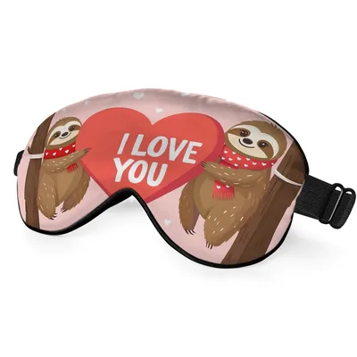 Sloth Lovers Sleep Mask: Two Sloths and a Big Red Heart
