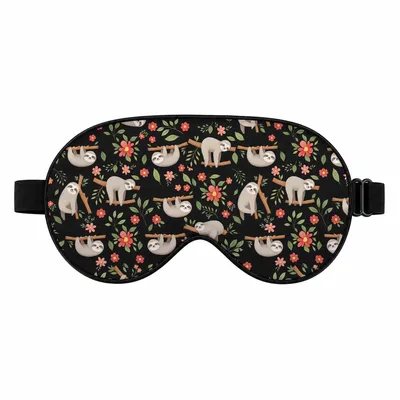 Cute Sloth Sleep Mask with Flowers and Leaves