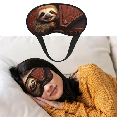 Smiling Sloth Face Sleep Mask with Leather Jacket Design